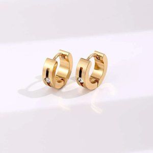 Stainless Steel Hoop Stud Earring Rhinestone Gold Women Men NWT